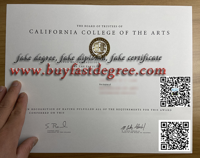 California College of the Arts raised embossed logos. California College of the Arts diploma. CCA diploma. CCA degree.