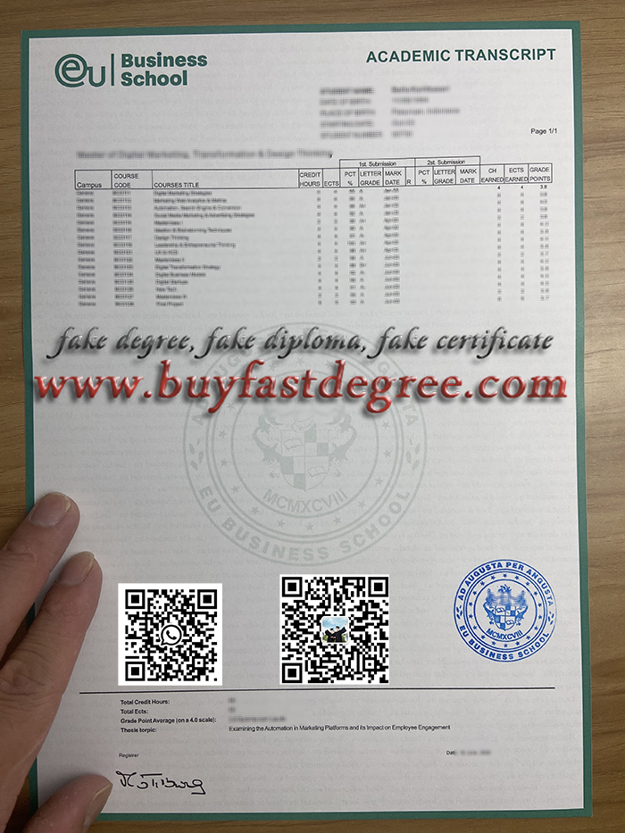 Fake EU Business School transcript and diploma